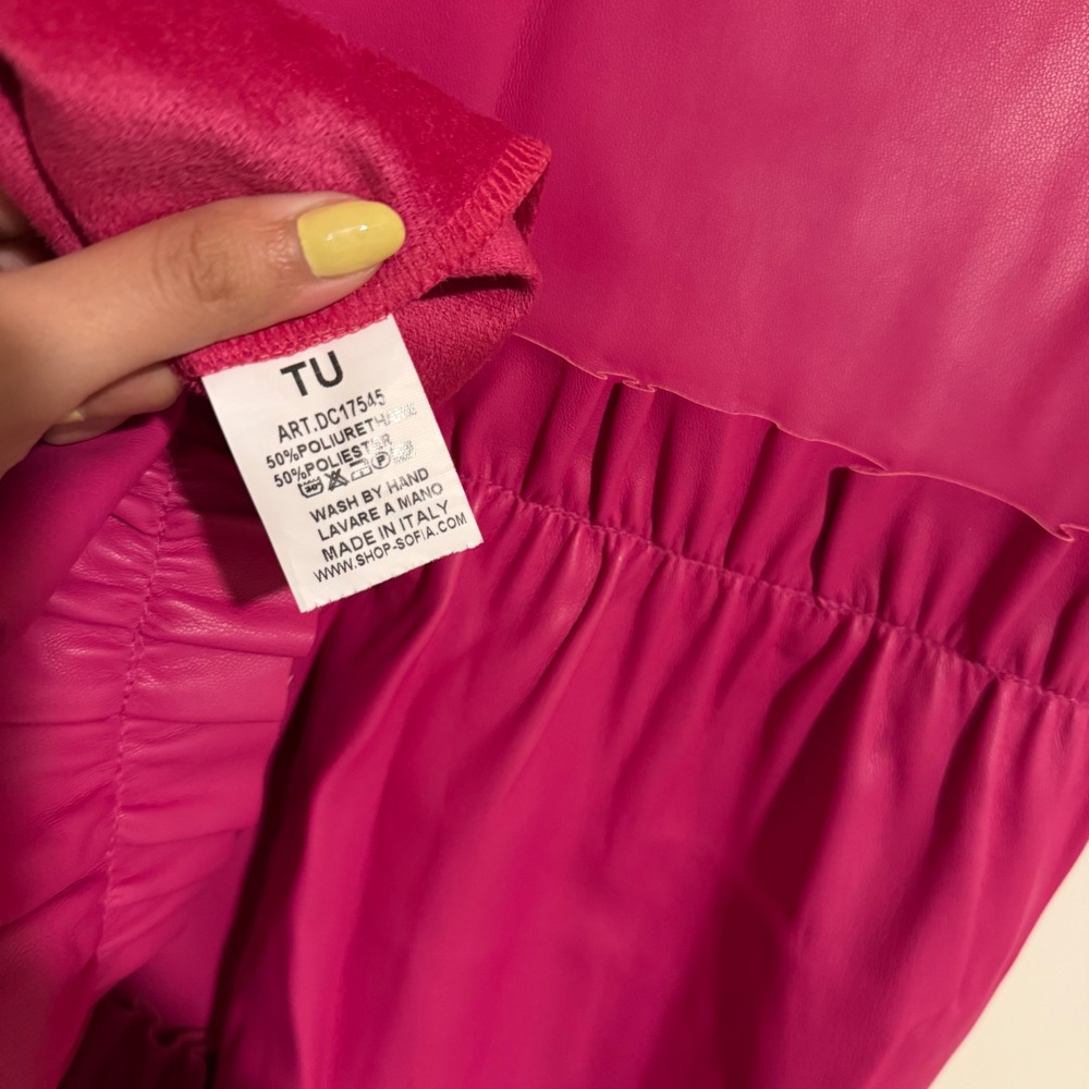 Sofia‎ Made in Italy Hot Pink Vegan Leather Tiered Ruffle Mini Dress DC17545 TU - Picture 4 of 4